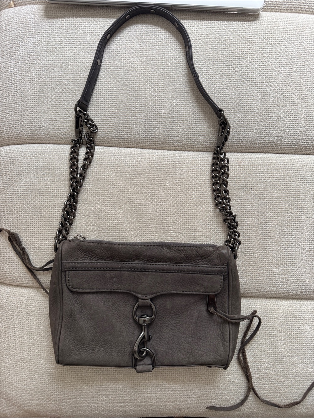 Rebecca Minkoff Gray Suede Shoulder Bag with Chain Strap